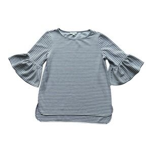 Max Studio 3/4‎ Bell Sleeve Pullover Top Gray/White Stripe Women's Size Small